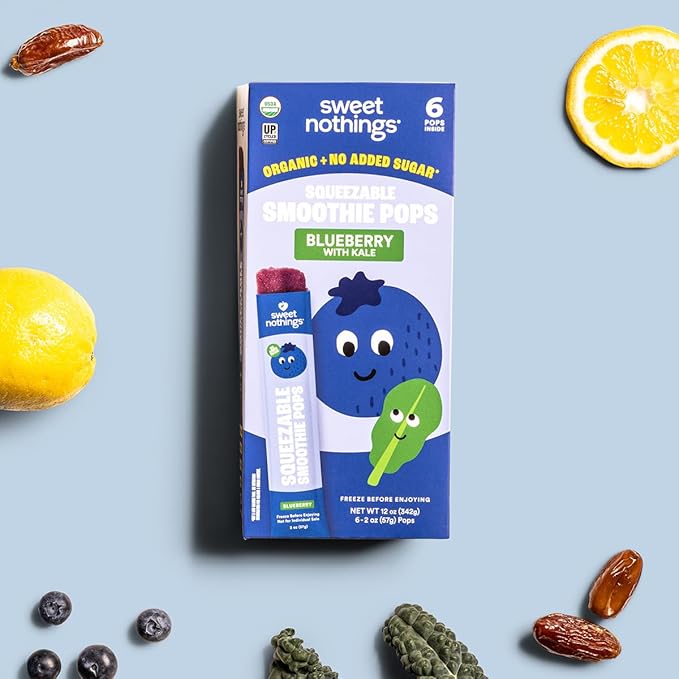 Sweet Nothings, Blueberry, USDA Organic Kids' Squeezable Super Fruit Smoothie Freezie Pops, Value