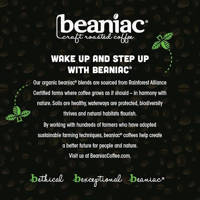 beaniac Organic Bean Me Up Coffeehouse Blend, Medium Roast, Single Serve Compostable K Cup Coffee