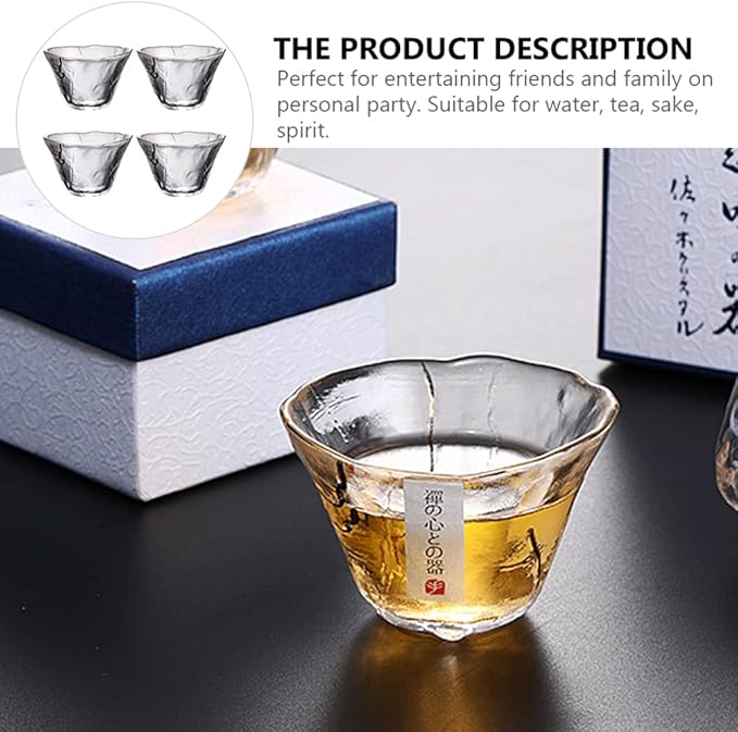 UPKOCH 4pcs Japanese-Style Sake Saki Cup Set, 2 Oz Glass Sake Cups Set,Clear Glasses Universal