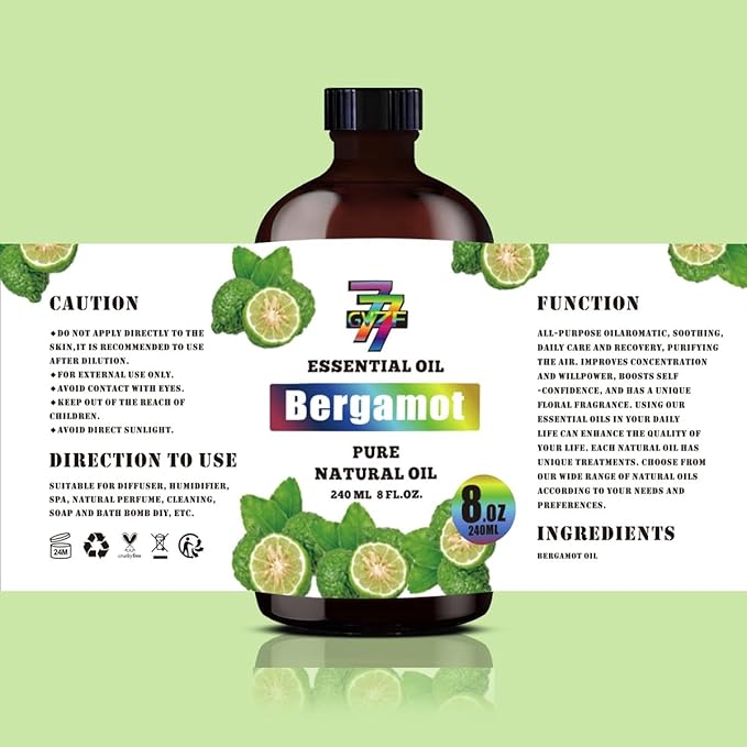 Bergamot Essential Oil (8 oz / 240 ml) ??Bergamot Oils for diffusers, humidifiers, Home Baths