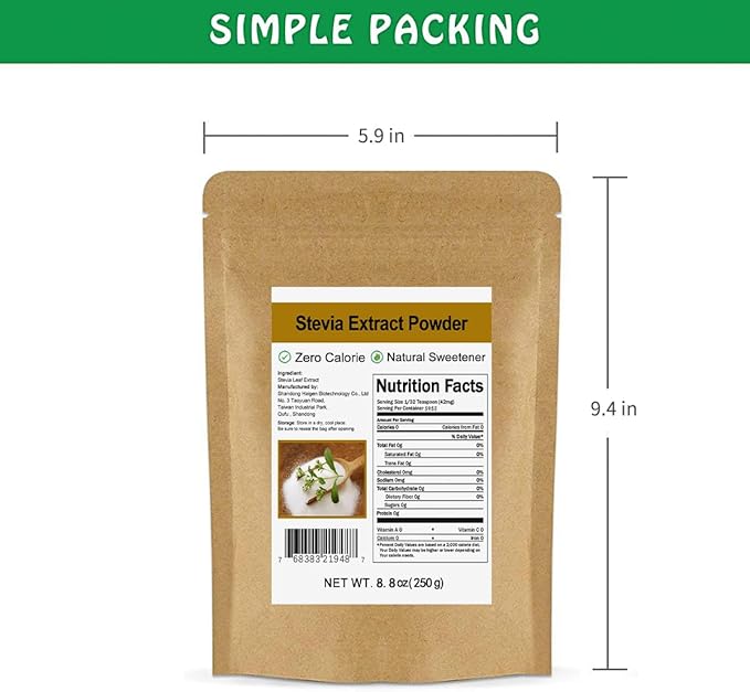 Pure Stevia Extract Powder Without Erythritol 8.8oz(250g) - Highly Concentrated Stevia Powder