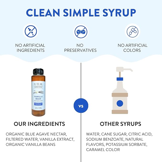 Vanilla Bean Agave Simple Syrup for Coffee & Cocktails - Sweetened with Organic Agave Nectar