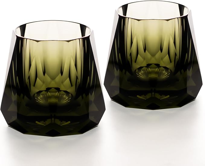 KAMMAK Crystal Whiskey Glasses Set of 2, 5.3oz Old Fashioned Glasses Stemless, Hand Blown Colored