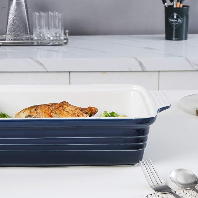 KOOV Ceramic Casserole Dish With Lid, Covered Rectangular Set, Lasagna Pan for Cooking, Baking Dish