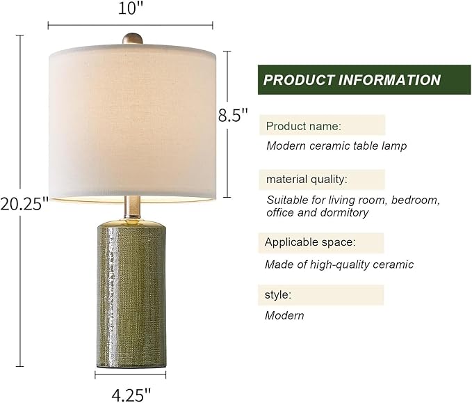 20.25" Small Table Lamps Set of 2 Modern Ceramic Lamps for Living Room Farmhouse Bedside Lamps Boho