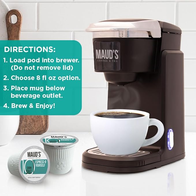 Maud's Espresso Roast Coffee Pods, 18 ct, Dark Roast Coffee in Recyclable Single Serve Pods – 100%