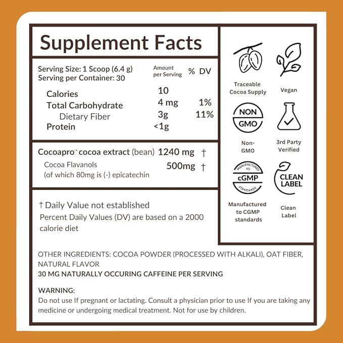 CocoaVia Cardio Health Cocoa Powder, 60 Servings, 500mg Cocoa Flavanols, Support Heart Health