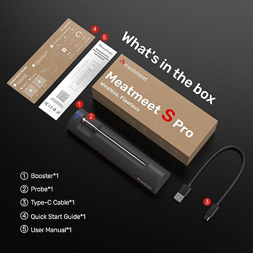 S Pro Bluetooth Wireless Meat Thermometer, 1080°F Heat, 6 Sensors, Enhanced Signal Base, EasySmart