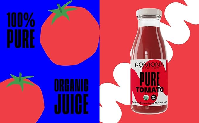 Pomona Organic Juices Pure Tomato Juice, 8.4 Ounce Bottle (Pack of 12), Cold Pressed Organic Juice