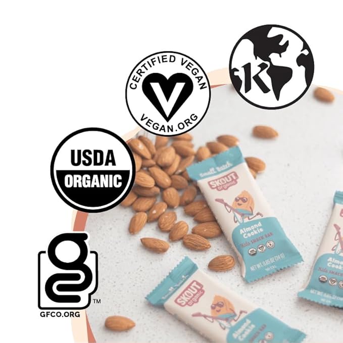 Skout Organic Almond Cookie Kids Snack Bars (18 Pack) | Organic Kids Snack Bars | School Snacks &