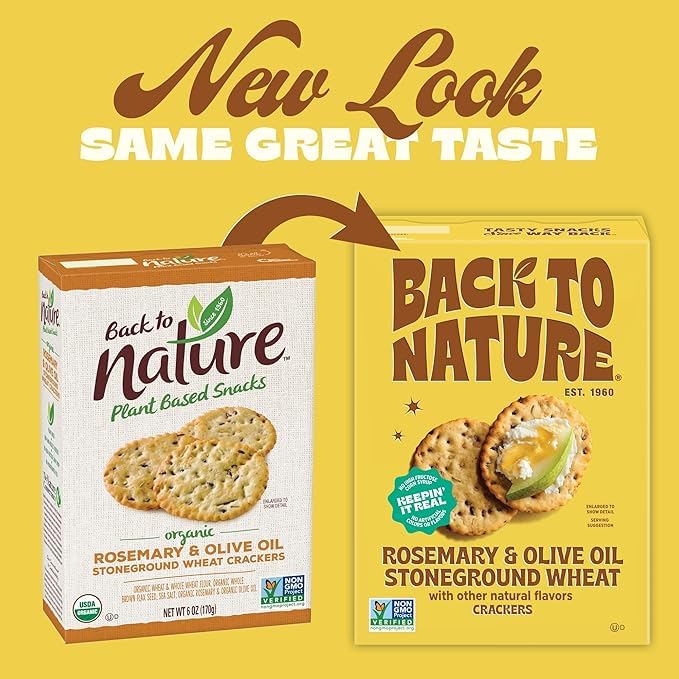 Back to Nature - Stoneground Wheat Crackers - Rosemary & Olive Oil - Real Ingredients like Whole