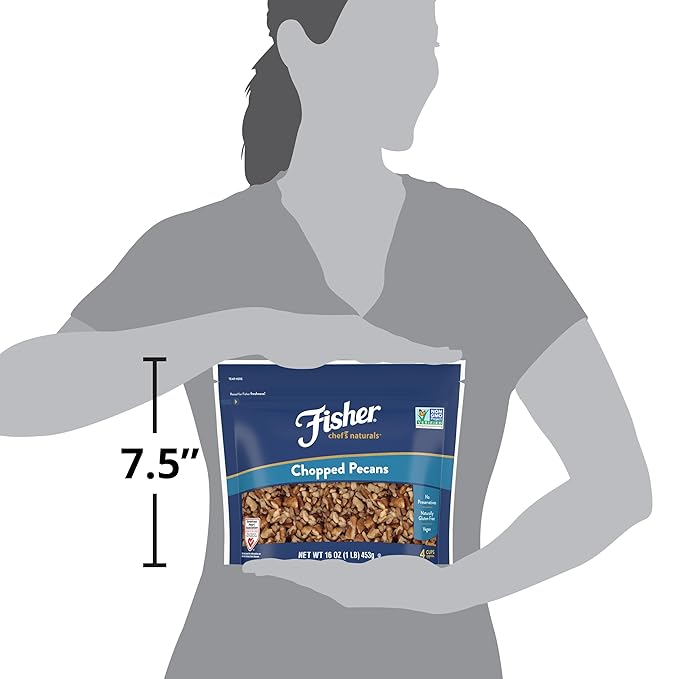 Fisher Chef's Naturals Unsalted Chopped Pecans 16 oz Resealable Bag, Unsalted Raw Nuts for Cooking