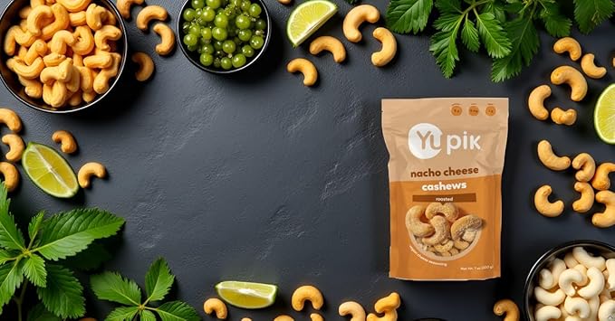 Yupik Nacho Cashews, 7 Oz, Kosher, Roasted Cashews with Vegan Cheese, Seasoned Nuts, Crunchy Savory