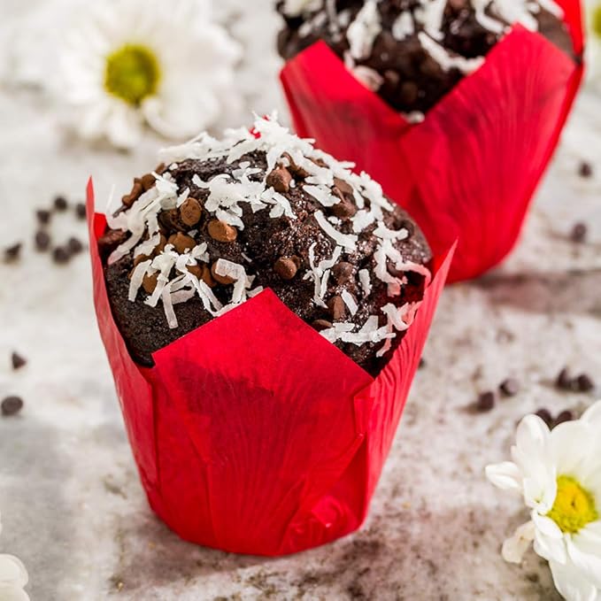 Restaurantware Panificio Premium 4 oz Red Paper Tulip Baking Cup: Paper Baking Cups Perfect for