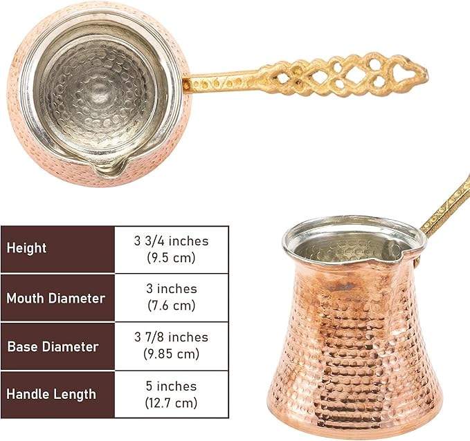 Volarium Turkish Coffee Pot, Greek Arabic Coffee Maker, Hammered Copper Coffee Cezve, Stove Top
