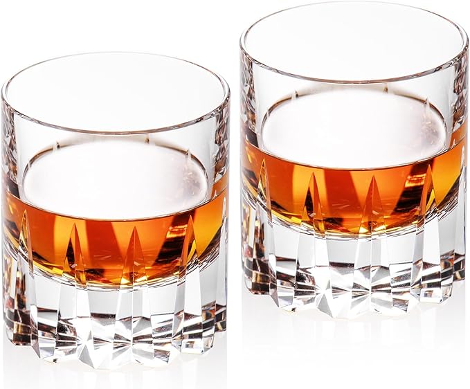 KAMMAK Crystal Whiskey Glasses Set of 2, Handcrafted 7.78oz Old Fashioned Glasses Stemless, Luxury