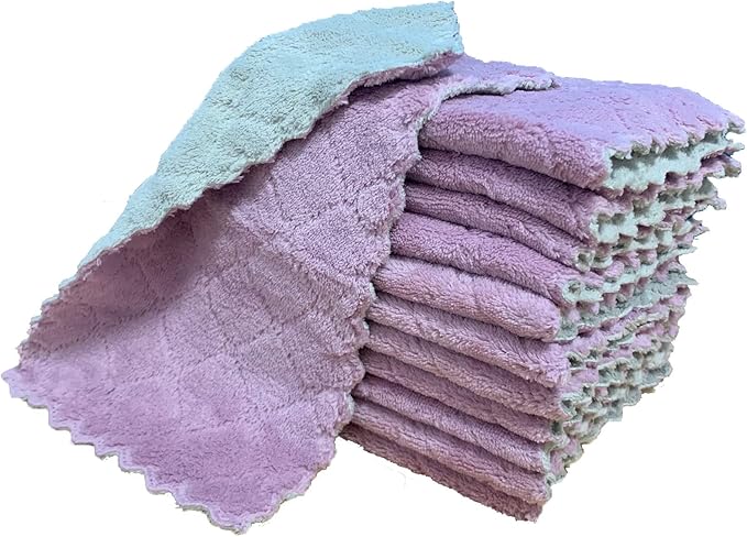 kimteny 12 Pack Kitchen Cloth Dish Towels, Premium Dishcloths, Super Absorbent Coral Velvet