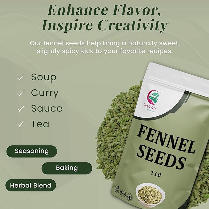 Fennel Seeds 1 LB, 100% Pure & Natural Whole Fennel, Premium Quality Spice for Cooking & Tea, Fresh