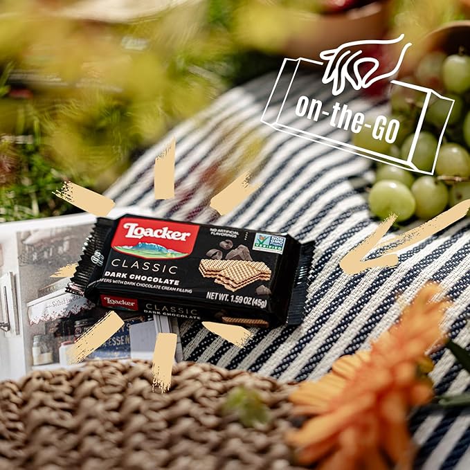 Loacker Classic Dark Chocolate Wafers - Premium Crispy Wafer Cookies with Dark Chocolate Cream