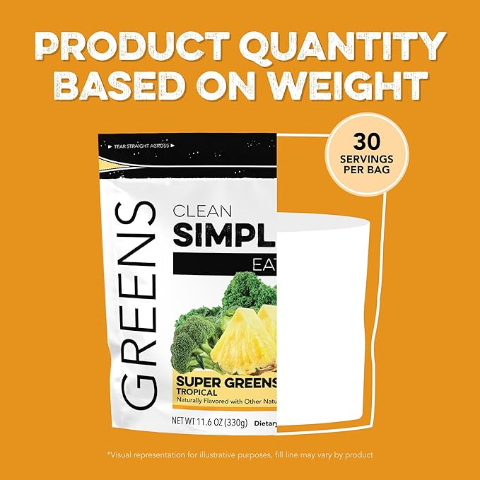 Clean Simple Eats Super Greens Powder, Naturally Flavored Greens Powder with Chlorella, Spirulina