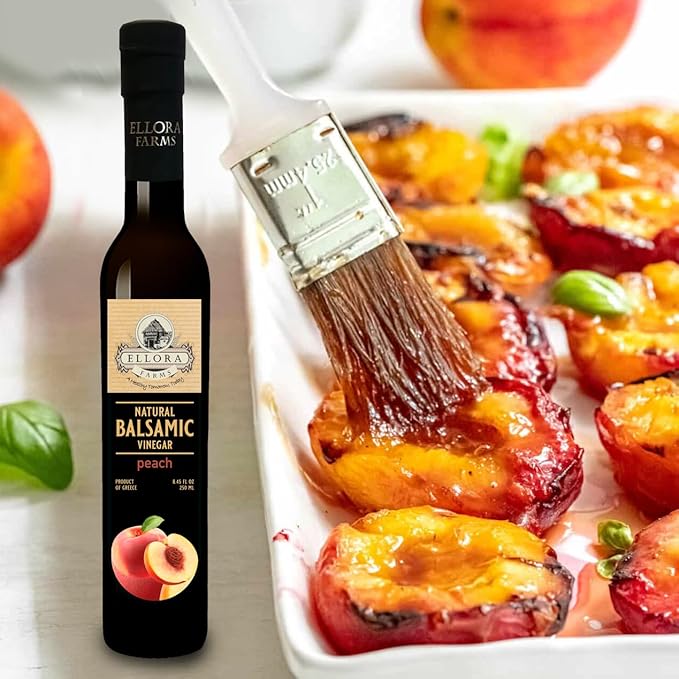 Ellora Farms, Peach fruit Infused Greek Balsamic Vinegar, thick and creamy, no-added sugars