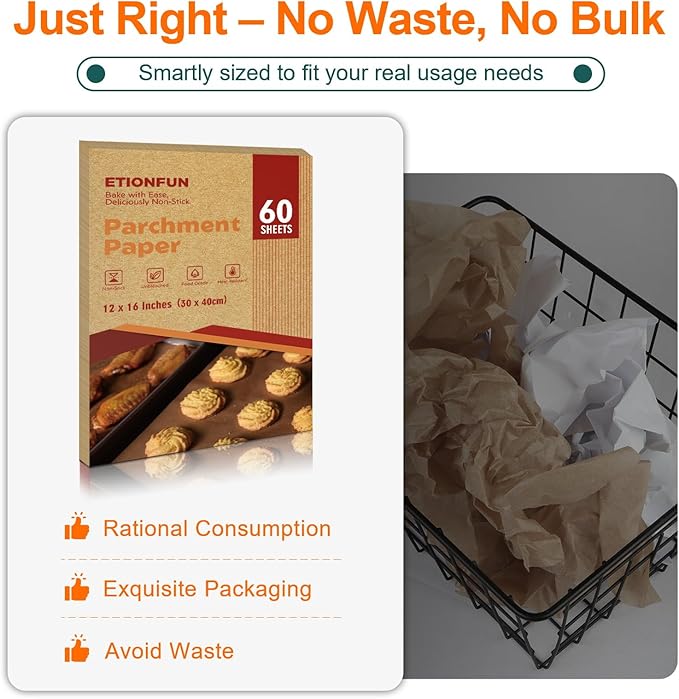 60Pcs Unbleached Parchment Paper Sheets for Baking. 12x16 Inches Parchment Paper, Precut Baking