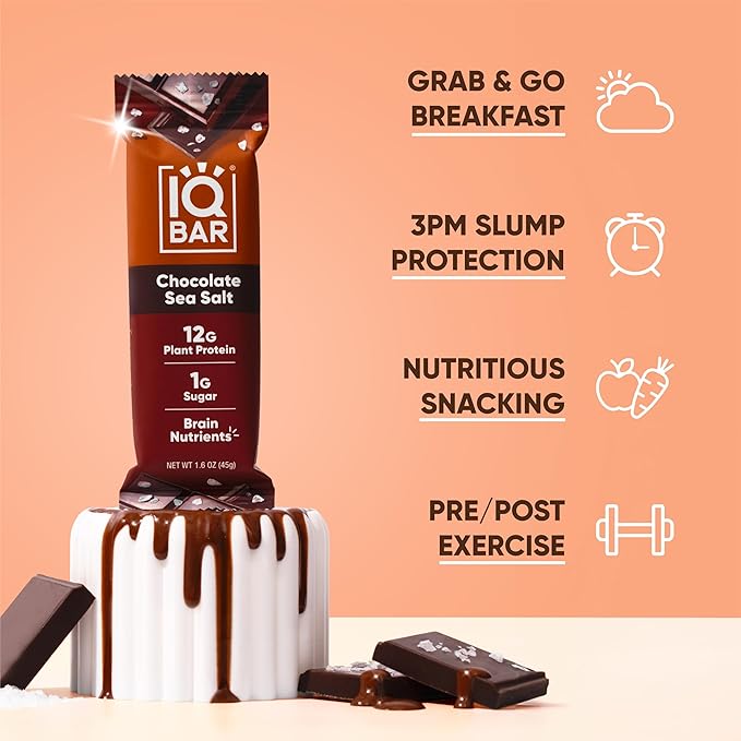 IQBAR Brain and Body Plant Protein Bars - Chocolate Sea Salt - 24-Count Low Carb - Gluten Free