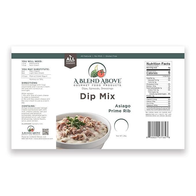 A Blend Above Asiago Prime Rib Dip Mix, 1oz, (3 Pack), Gluten-Free, No MSG, All Natural, No