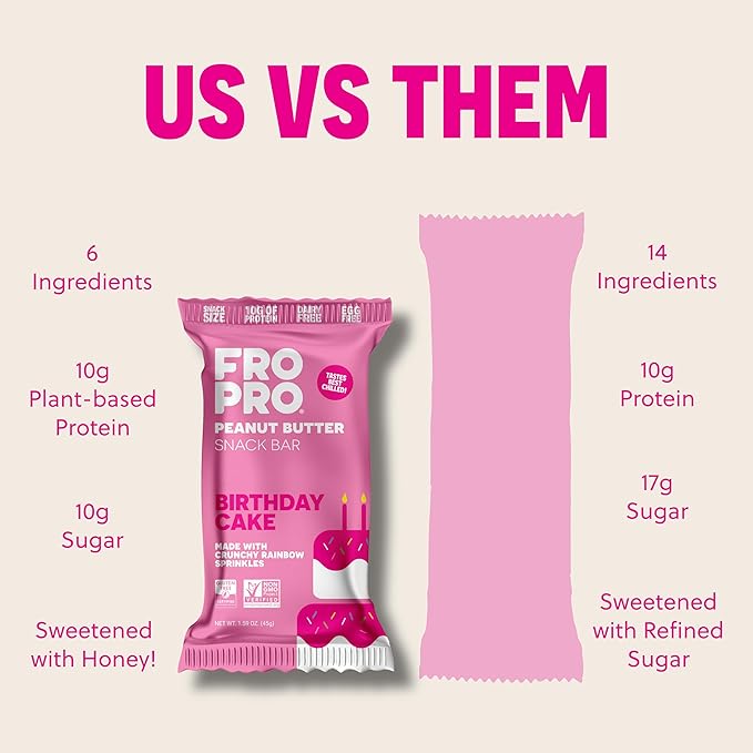 FROPRO Plant Protein Snack Bars - Plant Based Protein Bars, All-Natural, Gluten, Dairy, & Soy Free