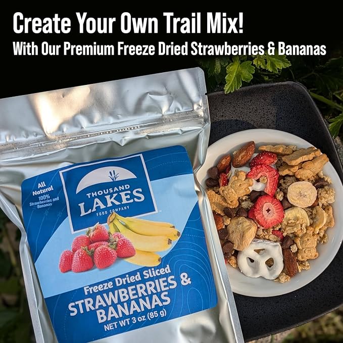 Thousand Lakes Freeze Dried Fruit - Strawberries and Bananas - 3 oz | No Sugar Added | 100% Fruit |