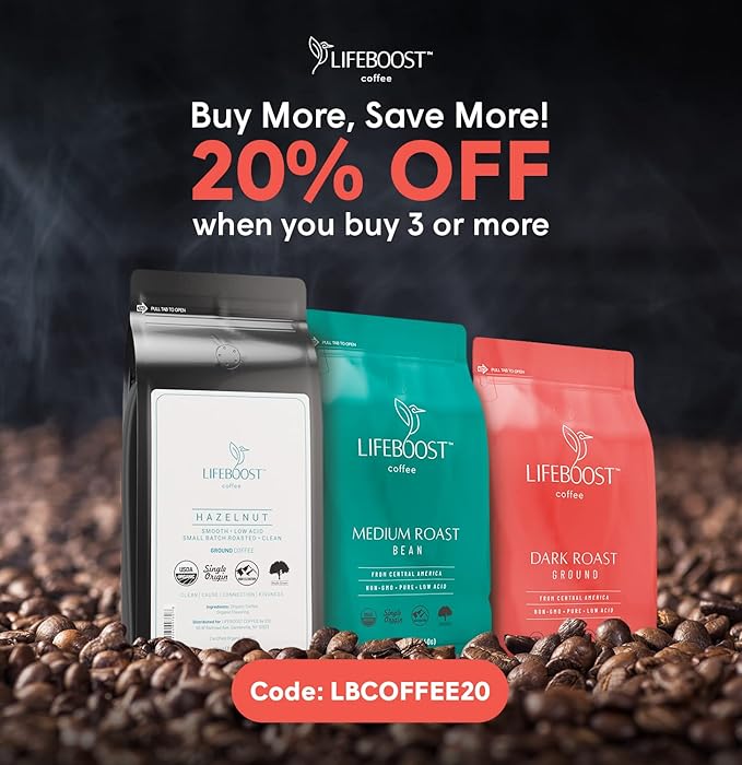 Lifeboost Coffee Half Caff Ground Coffee - Low Acid Single Origin USDA Organic Coffee - Non-GMO