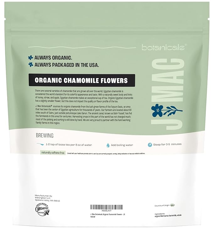 J Mac Botanicals, Organic Chamomile Flowers (1 pound), Certified USDA Organic. Whole Dried