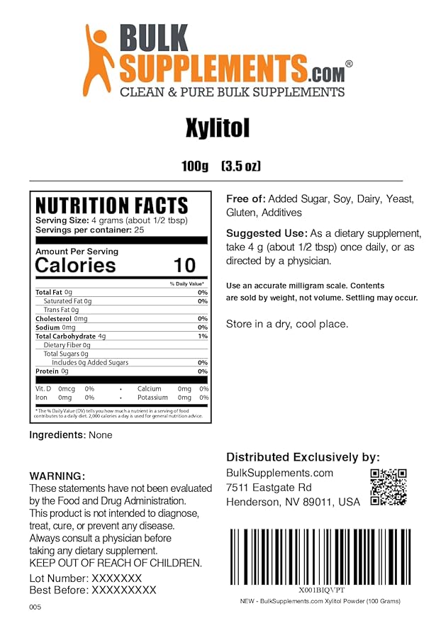 BulkSupplements.com Xylitol Powder - Xylitol Sweetener, Sugar Substitute For Baking & Cooking - Low