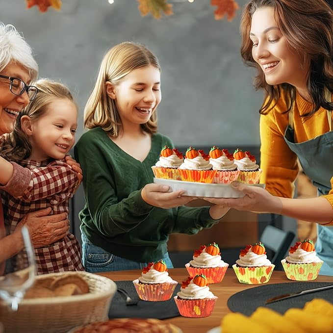 SANNIX 450pcs Fall Cupcake Liners, Thanksgiving Pumpkin Maple Leaf Cake Baking Cups Cupcake