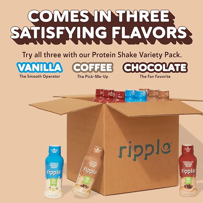 Ripple Vegan Protein Shake | Chocolate | 20g Nutritious Plant Based Pea Protein | Shelf Stable | No