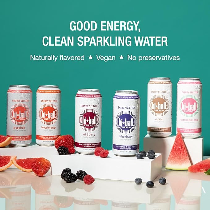 Hiball Clean Energy Drink - Wild Berry - Zero Sugar, Zero Calorie Sparkling Water with 160mg