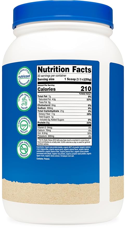 Nutricost Organic Vegan Meal Replacement Shake Powder (Chocolate Peanut Butter) - Certified USDA