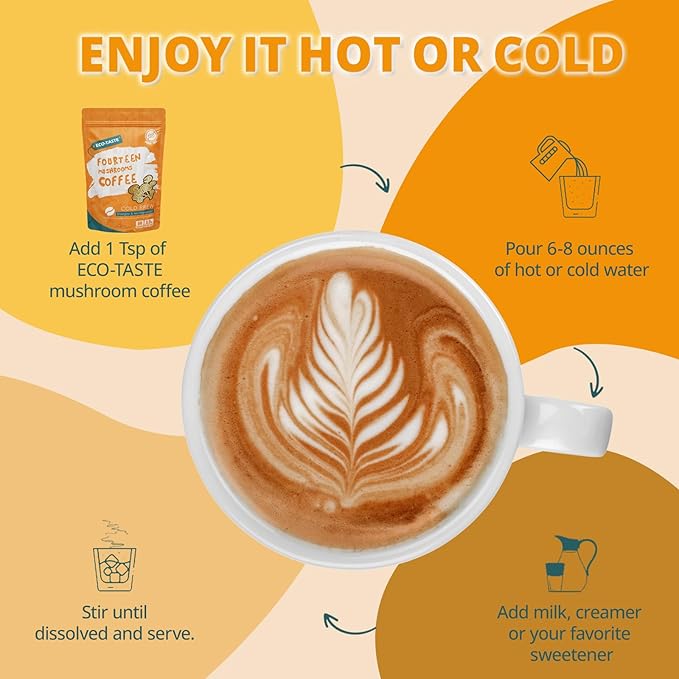 Cold Brew Mushrooms Coffee 14 in 1-60 Servings, Arabica Coffee with Lion's Mane, Reishi, Maitake