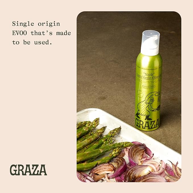 Graza Sizzle Extra Virgin Olive Oil Spray, Cooking Oil - High Polyphenol Peak Harvest EVOO Cooking