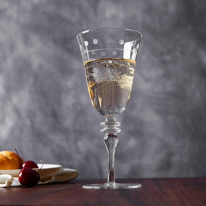 Premium Delight Wine Glasses Set of 4, 14.2 oz – Hand-Blown with Etched Long Stem, Classic