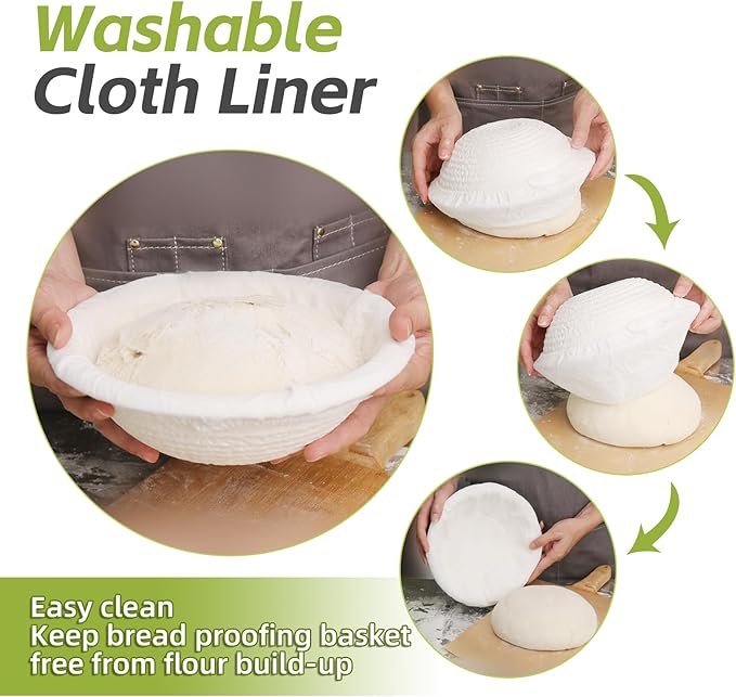 6x 10inch Round Pulp Sourdough Banneton Bread Proofing Basket Brotform Baking Supply with 30pcs