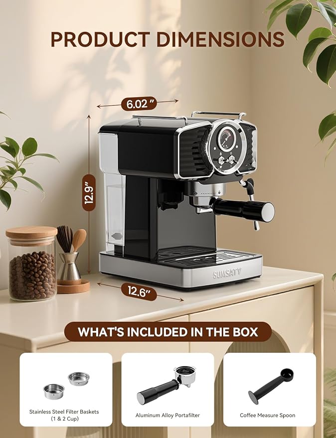 Espresso Machine 20 Bar, Professional Espresso Maker with Milk Frother Steamer Wand, Espresso