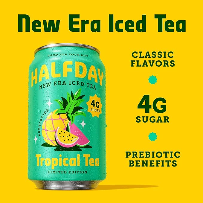 HALFDAY Prebiotic Iced Tea, Tropical Tea, Supports Digestive & Gut Health, Plant Fiber &