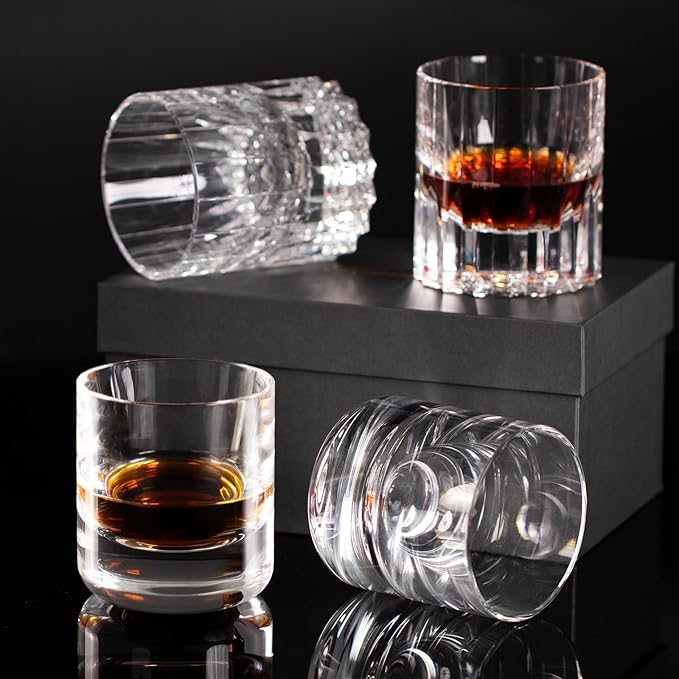 KAMMAK Crystal Whiskey Glasses Set of 2, 6.76oz Old Fashioned Glasses Stemless, Hand Blown White