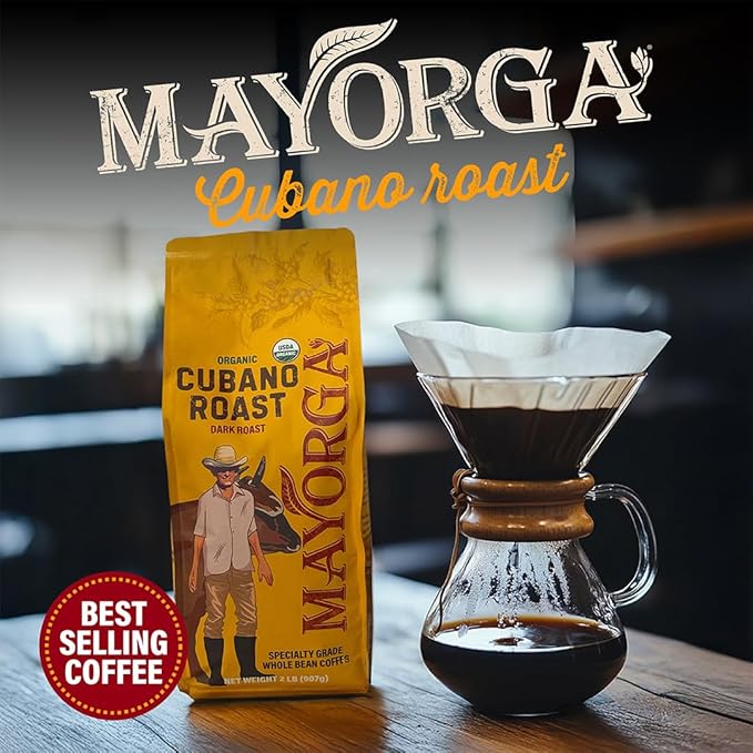 Mayorga Organic Coffee 2lb Cafe Cubano Roast - Dark Roast Whole Bean Specialty Grade Coffee, 100%