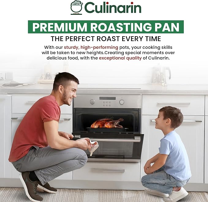 Large Roasting Pan With Rack 12” x 16” - Non Stick Large Roaster Pan and V-Rack With Foldable