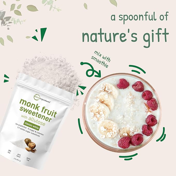 Monk Fruit Sweetener with Allulose, 2 lbs Granular | No Erythritol | No Aftertaste, 1:1 White Sugar