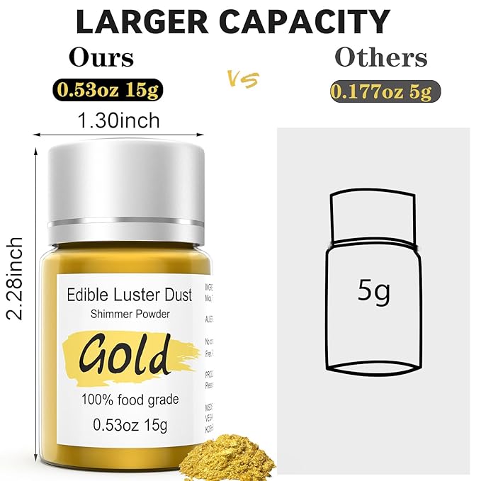 15g Edible Gold Luster Dust for Drinks Cake Decorating ??Colaele Gold Shimmering Edible Glitter