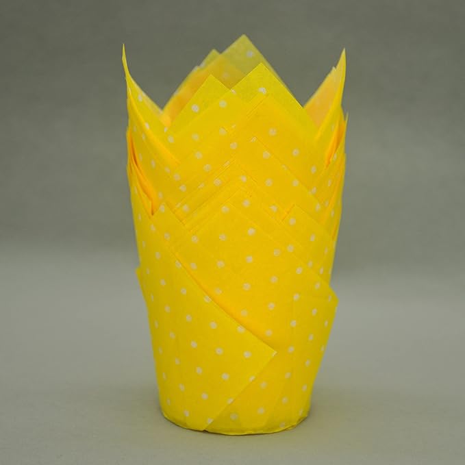 Large Muffin Greaseproof paper Baking cupcake cups, 2-1/4" x 4" Yellow printed with Polka Dot Tulip
