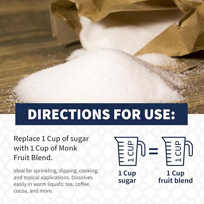 Impact White Monk Fruit & Erythritol Sweetener Blend - Gluten Free, Zero Calories, Net Carbs, Keto